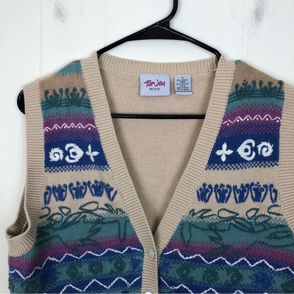Vintage 90s Embroidered Knit Sweater Vest Sz SP - Picture 2 of 6